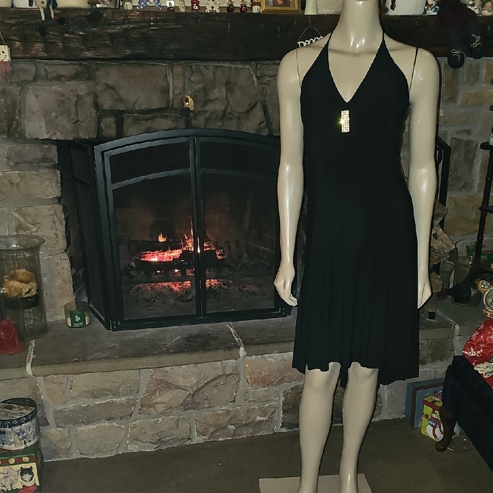 Studio 1940 Formal Black Dress with Halter Neckline w Rhinestone Accent Sz 6